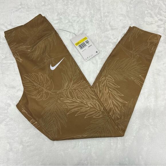 Nike One Luxe Leggings Mid-Rise 7/8 Pants Tropical Gold Tan Dark Driftwood Small - Picture 2 of 13